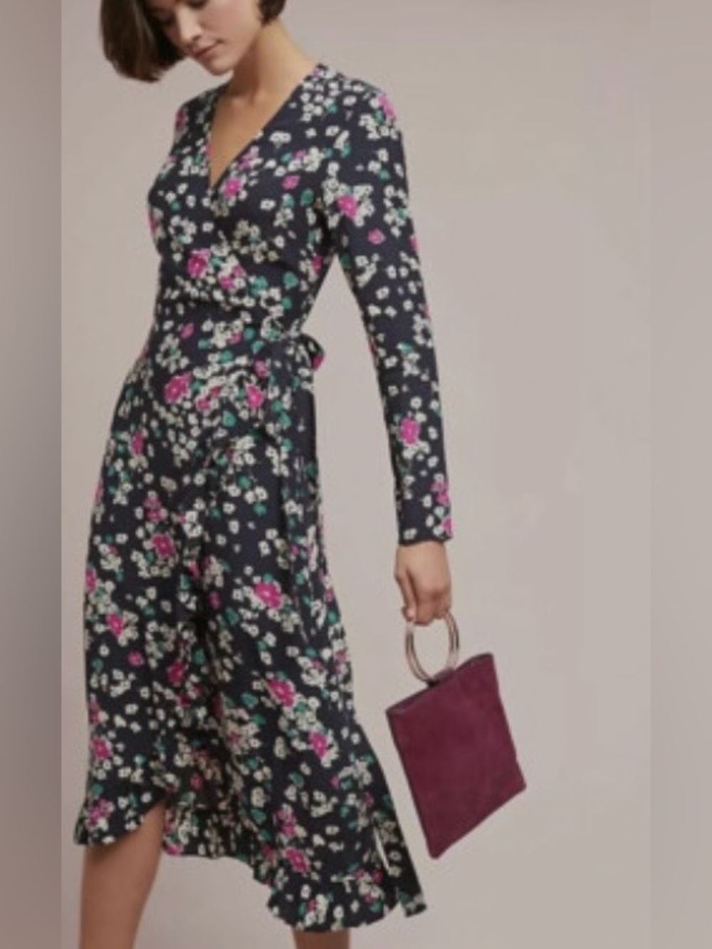 Anthropologie x Selected Femme Willow Floral Wrap Midi Dress Size 36